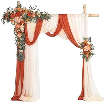 [TINGE TIME] TINGE TIME Wedding Arch Flowers Kit - Deluxe 5pcs Artificial Floral Swag with 3 Sheer Drapes, Realistic Silk Flower Arrangements for Fall Wedding Ceremony Arbor Backdrop Reception Party Home Decor