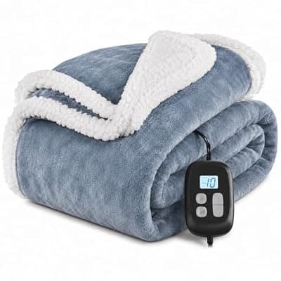 [YUSTAL] YUSTAL Electric Heated Blanket Full Size 72" x 84", Soft Flannel Heating Blanket for Bed, Sofa, Bedroom, 10 Heat Settings, 1-12H Auto Shut Off, Overheat Protection, Machine Washable, Blue and Grey