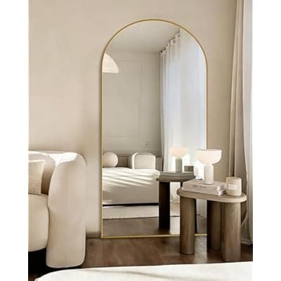 [CQHVKQ] CQHVKQ Mirror Full Length 71"×28" Full Body Mirror Arched Full Length Mirrors with Stand for Living Room,Bedroom Hanging Mirror for Cloakroom,Gold