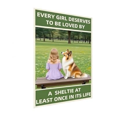 [Carastora] Carastora Funny Shetland Sheepdog Wall Art Decor, Vintage Metal Tin Sign for Bathroom, Kitchen, Home - Pet Lover Poster 8x12"