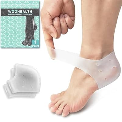[WOOHEALTH] WOOHEALTH Silicone Heel Protectors for Cracked Heels, Gel Blister Prevention for Boots, Gel Heel Cups for Plantar Fasciitis for Men and Women's Heel Pain Relif (1Pair-White)