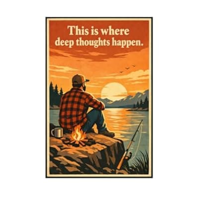 [Carastora] This Is Where Deep Thoughts Happen Metal Tin Sign Rustic Outdoor Camping Wall Decor Fishing Lake Sunset Artwork Funny Bathroom Toilet Quote Plaque Vintage Cabin Lodge Home Bar 8x12 Inch