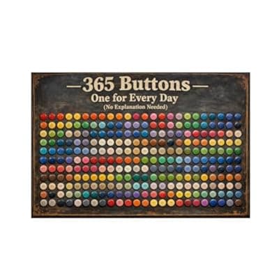 [Carastora] 365 Buttons One for Every Day Vintage Tin Sign Colorful Button Wall Art Metal Plaque Rustic Humor Decorative Sign for Home Office Craft Room Sewing Studio Wall 8x12 Inch