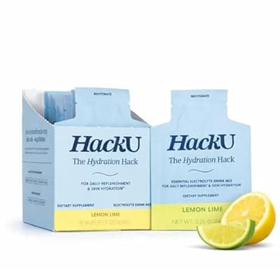 [HackU] HackU Sugar-Free Electrolyte Packets for Body and Skin Hydration Support | Lemon Lime | 25ct | Drink Mix