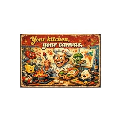[Carastora] Your Kitchen Your Canvas Tin Sign Vintage Kitchen Wall Decor Creative Chef Cooking Quote Metal Poster Retro Cartoon Culinary Art 8x12 Inch Food Lover Home Cafe Restaurant Wall Display