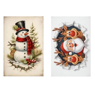 [Carastora] 2-pack Vintage Country Style Santa Claus, Reindeer, and Holiday Themed Metal Tin Signs - Size: 12 x 8 inches, suitable for home decoration in living rooms, kitchens, bars, cafes, etc., and also makes