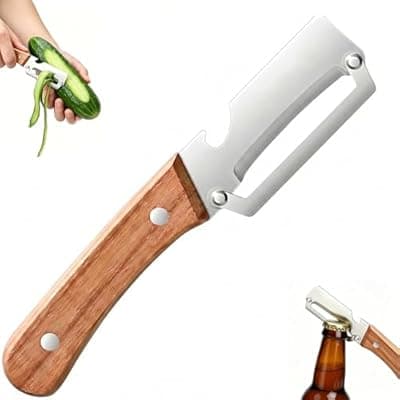[BRTNUP] BRTNUP Multifunctional Vegetable Peeler for Kitchen, Ergonomic Kitchen Peeler with Bottle Opener Stainless Steel Peeler with Wooden Handle for Fruits & Vegetables Multi Functional Vegetable Peeler