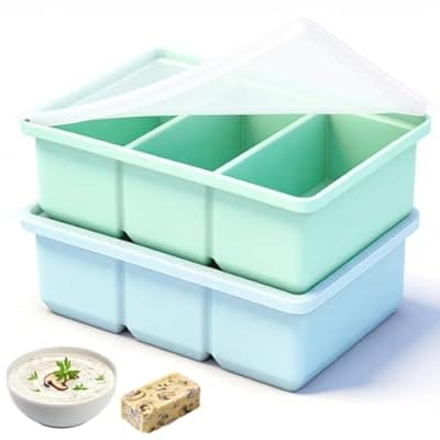[KUWUNG] Set of 2 Silicone Freezer Moulds, Soup Freezing Container Makes 6 1 Cup Soup Serving Moulds, Soup Freezer Ice Cube Tray for Broth Sauce Ice Cream (Blue + Green, 250 ml)