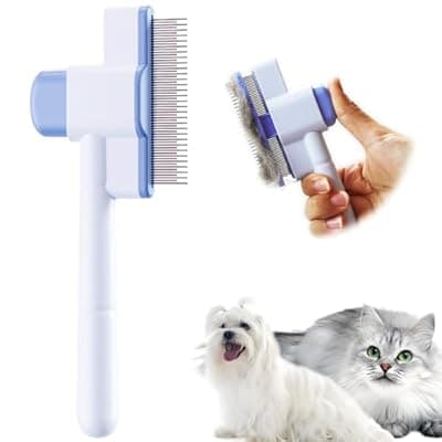 [JPTECY] Cat Comb Pet Comb Self Cleaning Upgraded Cat Brush for Long Haired Cats & Dogs, Blue