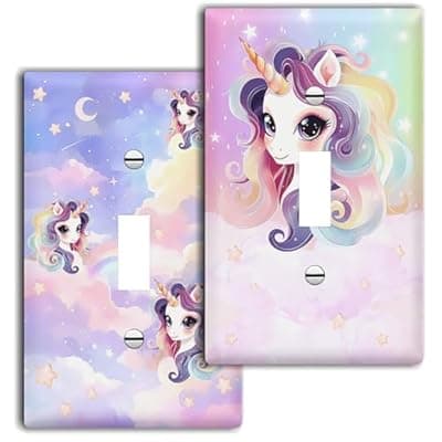 [SJEFOJ] Unicorn Light Switch Cover Plate Decorative Unicorn Lover Wall Plates 1 Gang Single Toggle Walls Plate Lightswitch Cover Outlet Electrical Switchplate Unicorns Gifts Wall Decor, 2 Pack