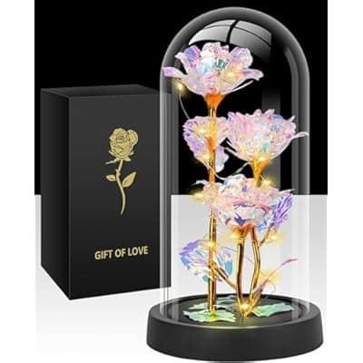 [feeking] feeking Preserved Forever Mothers Day Flower Gifts for Mom, Rose Gifts for Mom, Glass Light Up Rose Gifts for Women Grandma Girlfriend Wife Sister Her, Valentine's Mother's Day Birthday Women's Gift