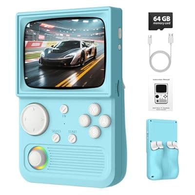 [AQHH] R36T Retro Handheld Game Console, Portable Retro Gaming Console with 3.5” CRT-Inspired Screen, 3500mAh Arcade Classics, Supports Multiple Mainstream Emulators, WiFi Network Battling, 64GB (Blue)