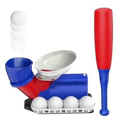 [Jovizo] Jovizo Automatic Baseball Pitching Machine for Kids, Baseball Hitting Trainer with Bat & 4 Balls, T Ball Launcher Training Equipment, Outdoor Indoor Sports Toy Gift for Boys Girls 6+