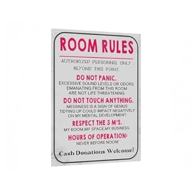 [Carastora] Carastora Vintage Metal Tin Sign Funny Sarcastic Party Wall Art Decor Signs Funny Room Rules Sign, Preppy Aesthetic Wall Decor, Suitable for Bedroom, Bathroom, Dorm, 8x12 Inch Metal Plaque, Perfect Bi