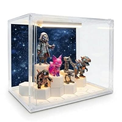 [ADJ.power] Acrylic Display Case with LED Lights for Lego & Popmart, Stackable Clear Storage Box with Magnetic Door, Dustproof Showcase Organizer for Action Figures, Collectibles