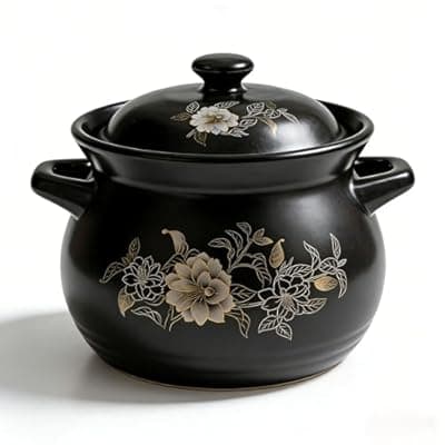 [Generic] Ceramic pot, traditional clay pot, non-toxic earthenware pot. 4.4-quart capacity, ideal for stewing meats, beans, soups, and casseroles. Compatible with electric coil, smooth-top electric, and gas ran