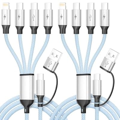 [Jogrytece] Jogrytece Upgrade 4 in 2 Multi Charging Cable, USB C Cable with 3 X Type-C/IP, Travel Holiday Essentials Phone Charger Cord for iPhone 17/16/15/14, Galaxy, Android (2Pack 5FT)