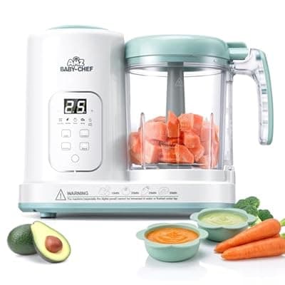 [AMZBABYCHEF] Baby Food Maker Pro Steamer Blender: 4 in 1 Auto Steam Blend and Puree Maker with Self-Clean for Healthy Baby and Toddler Meal Prep - BPA-Free White+Green