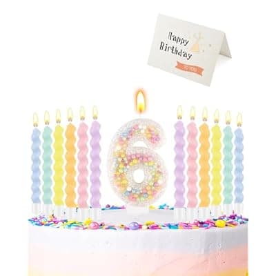 [HSONLINE] Birthday Candles for Cake, Pink Number Candles, Cake Candles with Greeting Card for Birthday Party Wedding Anniversary Celebrations（6 Candle,White Number Macaron）