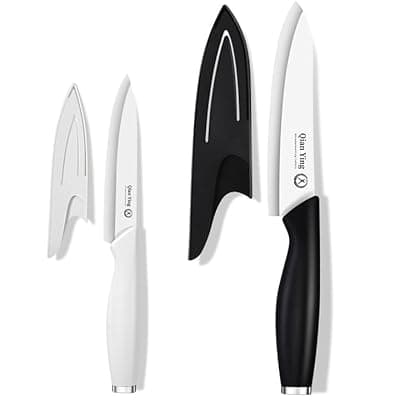 [Qianying] Ceramic Knife Set for Kitchen with Sheath: 2PCS Rustproof 100% Zirconia Pure Ceramic Fruit Knives, Sharp Blade, Ergonomic Handle