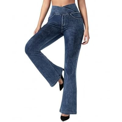 BRXL Stretchy Jeans for Women Flare Jeggings Leggings with Pockets Bell Bottom Crossover Pants Bootcut