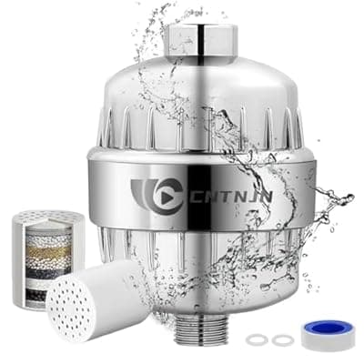 CNTNJN 18-Stage Shower Filter for Hard Water, Universal Chrome Shower Head Filter to Remove Chlorine Heavy Metals Fluoride, Tool-Free Installation for Healthy Skin & Hair