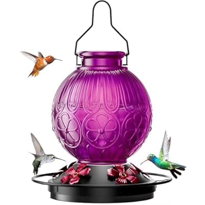 [solawngarden] 26Oz Hummingbird Feeder for Outdoors, Vintage Glass Bird Feeder with Perch, Durable & Easy to Clean, Hanging Nectar Feeder for Garden, Yard, Deck – Gifts for Women Mom (Violet)