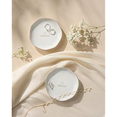 [Vericoup] Vericoup Jewelry Tray for Rings & Earrings, White, 4.5 Inch | Aesthetic Trinket Dish, Catchall Tray, For Vanity, Bathroom Countertop, Dresser & Nightstand, Ring Holder Gift for Women