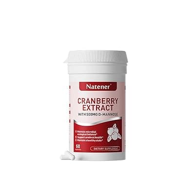 [Natener] Natener 600mg Cranberry Supplement with 500mg D-Mannose, Support Normal Urinary Tract Health for Women*, Help Cleanse and Protect the Urinary Tract*, Maintain Intimate Microbial Ecological Balance*