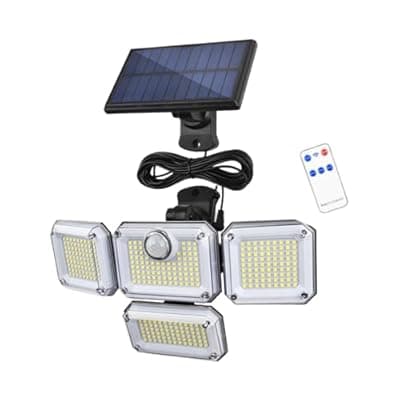 [Virexalm] Virexalm Solar Outdoor Lights with Motion Sensor,Solar Powered 4 Heads Security Lights,333 LED Flood Light 270° Wide Angle Flood Wall Lights with 3 Modes for Garden Patio Yard,IP65 Waterproof (1)
