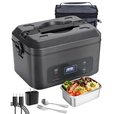 [SKEOS] SKEOS Cordless Electric Lunch Box for Adults, Heated Lunch Box Battery Powered with 5 Side Heating, Portable Food Warmer with 5.5 Cups Removable Container, Self-Heating Food Warmer for Work,GreyBlack