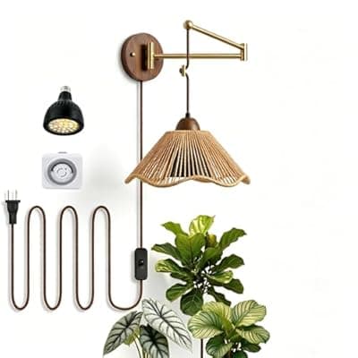 [Vellina] Vellina 40W Full Spectrum LED Grow Light for Indoor Plants, Boho Wall Mounted Plant Light with Adjustable Swing Arm, Plug in Sconce with Timer & 12.5ft Cord, 4500K for Monstera, Orchids, Succulents
