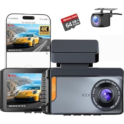 [GILIKVHOM] 4K Dual Channel Dash Cam Front and Rear, Free 64GB Card Included, 5.8GHz WiFi Dash Camera for Cars, Built-in GPS, G-Sensor, 170°Wide Angle, 3" IPS Screen, 24H Parking Mode, Support 512GB Max