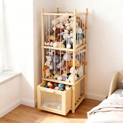 [Kompaktayc] Kompaktayc Stuffed Animal Storage with Clear-View Drawer, Wooden Stuffed Animal Zoo Organizer for Nursery & Playroom, Holder for Plush Toys,Balls,Blocks,Wooden Home Decor
