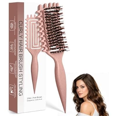 [Quenxe] Quenxe Curl Defining Brush, Curly Hair Brush with Vented Design for Detangling and Shaping, Wet & Dry Use, Reduces Pulling for Women and Men (Pink Brown)