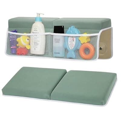 [Omixe] Comfortable Baby Bath Kneeler and Elbow Rest Pad Set, Thick Memory Foam Bath Kneeling Pad with Elbow Support, Baby Bathtub Cushion with Toy Organizer, Non-Slip for Infant or Toddler Bathing