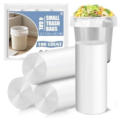 [CORREPAK] Small Trash Bags 4 Gallon - 100 Count 4 Gallon Trash Bag, Unscented Small Garbage Bags Bathroom Trash Bags, White 4 Gal Trash Can Liners