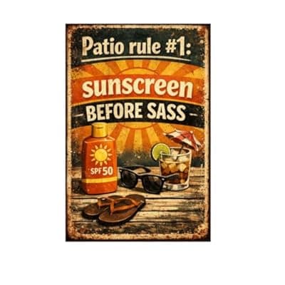 [Carastora] Patio Rule #1 Sunscreen Before Sass Vintage Tin Sign Funny Outdoor Wall Decor Retro Summer Humor Metal Plaque Rustic Backyard Porch Bar Poolside Garden Art 8x12 Inch