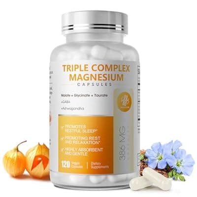 [iMATCHME] Triple Magnesium Complex - Magnesium Glycinate, Taurate & Malate Supplement with Omega3, Ashwagandha, GABA for Sleep, Brain Heart & Muscle Support - High Absorption and Gentle, Vegan, 120 Capsules