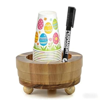 [yuboo] yuboo Wood Solo Cup Holder with Marker Slot - Cup Dispenser for Party, Coffee Bar, Bathroom - Wooden Drink Organizer for Game Day, Hosting Spring Easter Party Essentials Housewarming Gift