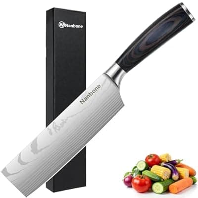 [Nanbone] Nanbone Nakiri Knife 7 Inch Sharp Meat Cleaver and Vegetable Kitchen Knife Damascus Asian Chef Knife for Home and Kitchen with Ergonomic Handle High Carbon Stainless Steel knife Chef Cooking Gift