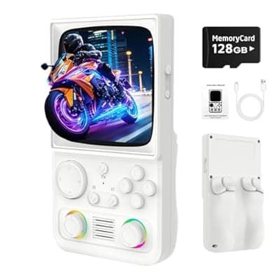 [vexkunp] R36TMAX Retro Handhled Game Console, 4.0 Inch Retro Gaming Console with 4000mAh Battery, 128GB Preloaded with 22000+ Video Games, Portable Retro Game Console Supports WiFi Networked Fighting, White