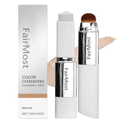 [FairMost] Upgraded Formula Color Changing Foundation Stick, Medium to Full Coverage Cream Foundation Stick with Brush Makeup Portable Dual-Ended Foundation Stick, 0.46 Fl Oz,Natural