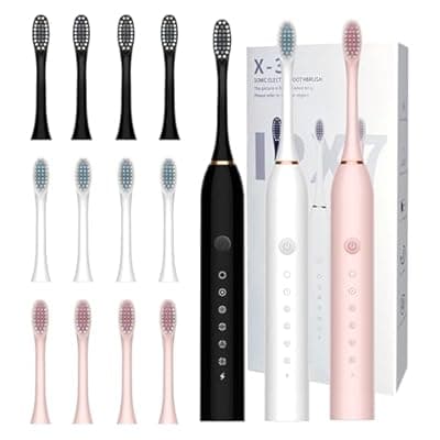 [MSETGRD] MSETGRD 3 Pack Electric Toothbrush with 6 Modes, Rechargeable Toothbrushes with 12 Brush Head, Fast Charge 2 Min and 30s Timer Toothbrush