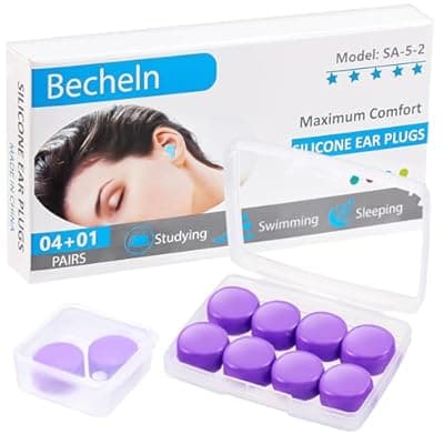 [Becheln] Reusable Silicone Ear Plugs, Waterproof Noise Cancelling EarPlugs for Sleeping, Mowing, Swimming, Airplanes, Concerts
