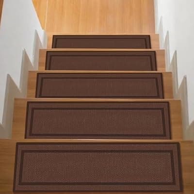 [Watshyon] Stair Treads Non Slip for Wooden Steps,Stair Carpet Treads Indoor,Rubber Backing Stair Rugs,No Residue Reusable Non Slip Mat for Kids and Dogs,Brown,8"x30",10 Pieces