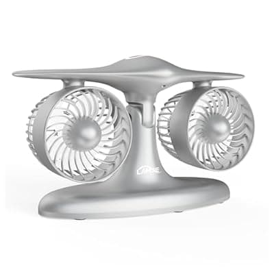 [LAMJIE] LAMJIE Portable Desk Fan, 8000mAh Battery Powered Small Quiet Table Fan for Bedroom Office, Aviation Style Turbine Personal Fan with LED Light, Retro Cordless Cooling Fan for Home, Travel & Sleeping