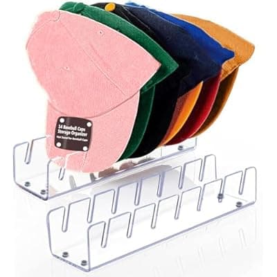 [PAZLOG] PAZLOG Hat Stand for Baseball Caps Display and Organizer, 2 Pack No Install Clear Acrylic Hat Holder, Hat Storage for 14 Caps, Hat Rack for Closet, Bedroom, Dresser, Entrance, Office