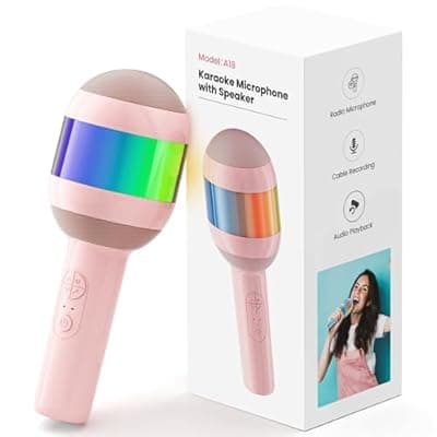 [Hotwill] Karaoke Machine for Kids Adults, Portable Bluetooth Microphone Song Toys with LED Light, Best Chritmas Birthday Festival Party Gift for 3 4 5 6 7 8 9 10 11 12+ Year Old Girls Boys (Pink)
