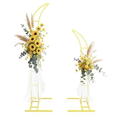 [Xizlapu] 2pcs Curved Wedding Arch Backdrop Stand for Wedding Decor,Metal Balloon Arch for Wedding Ceremony,Bridal Shower,Baby Shower,Engagement Party,Celebration,Garden Climbing Plants Vines 7.8&5.9 FT